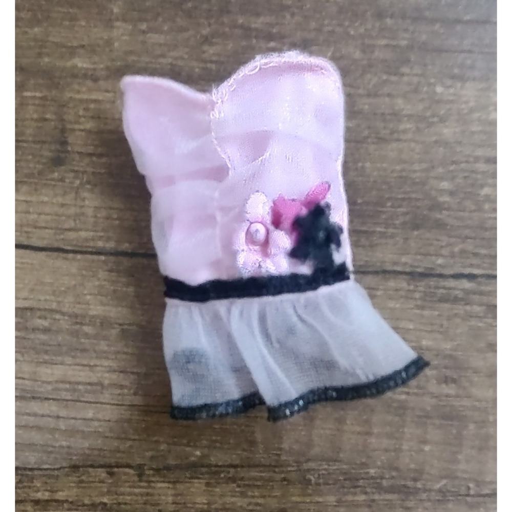Fashion Doll strapless pink sleeveless Top Flower Detail Ruffle Waist Black Trim